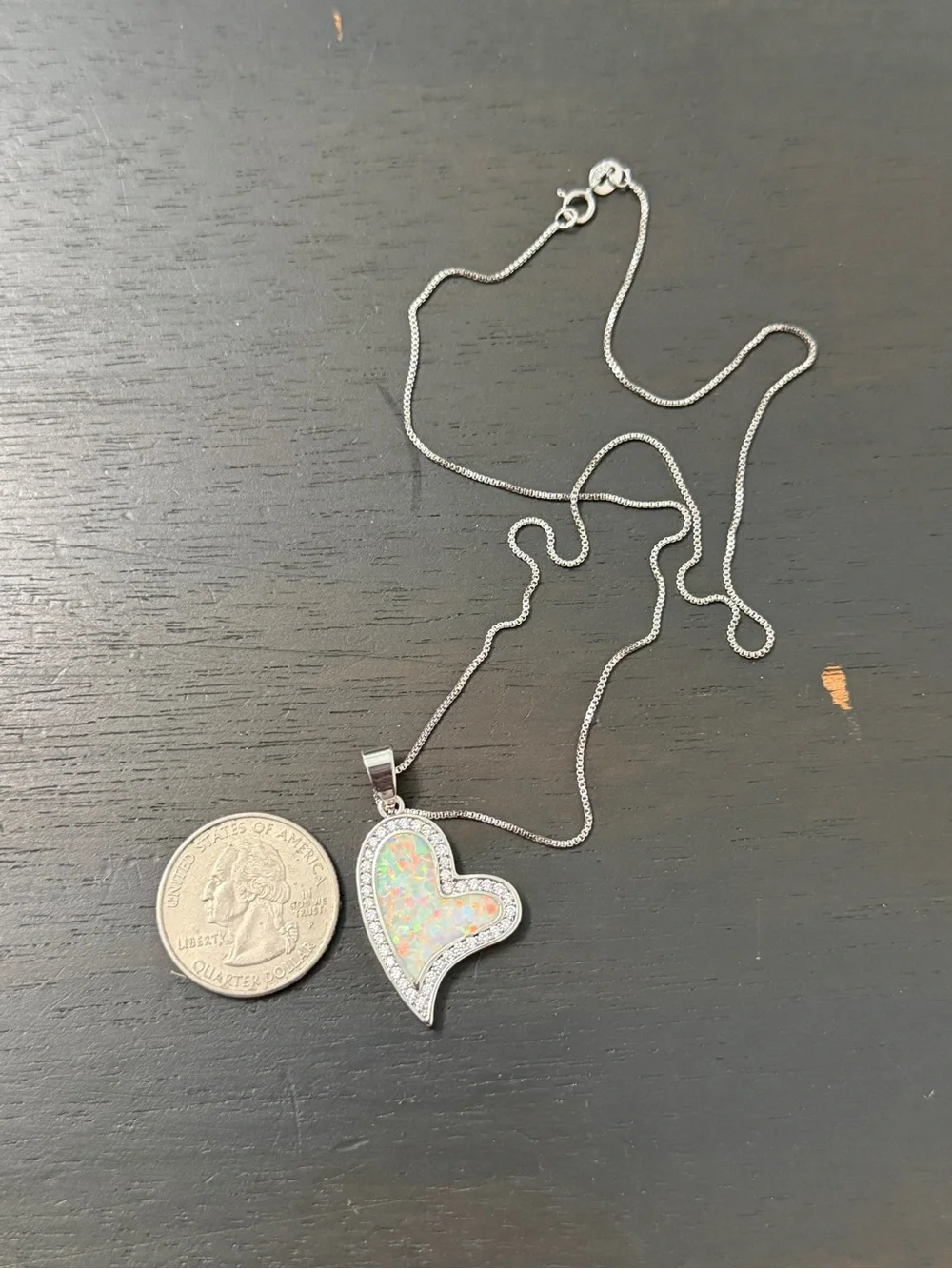 Sterling Silver Heart Opal Pendant Necklace - White Opal